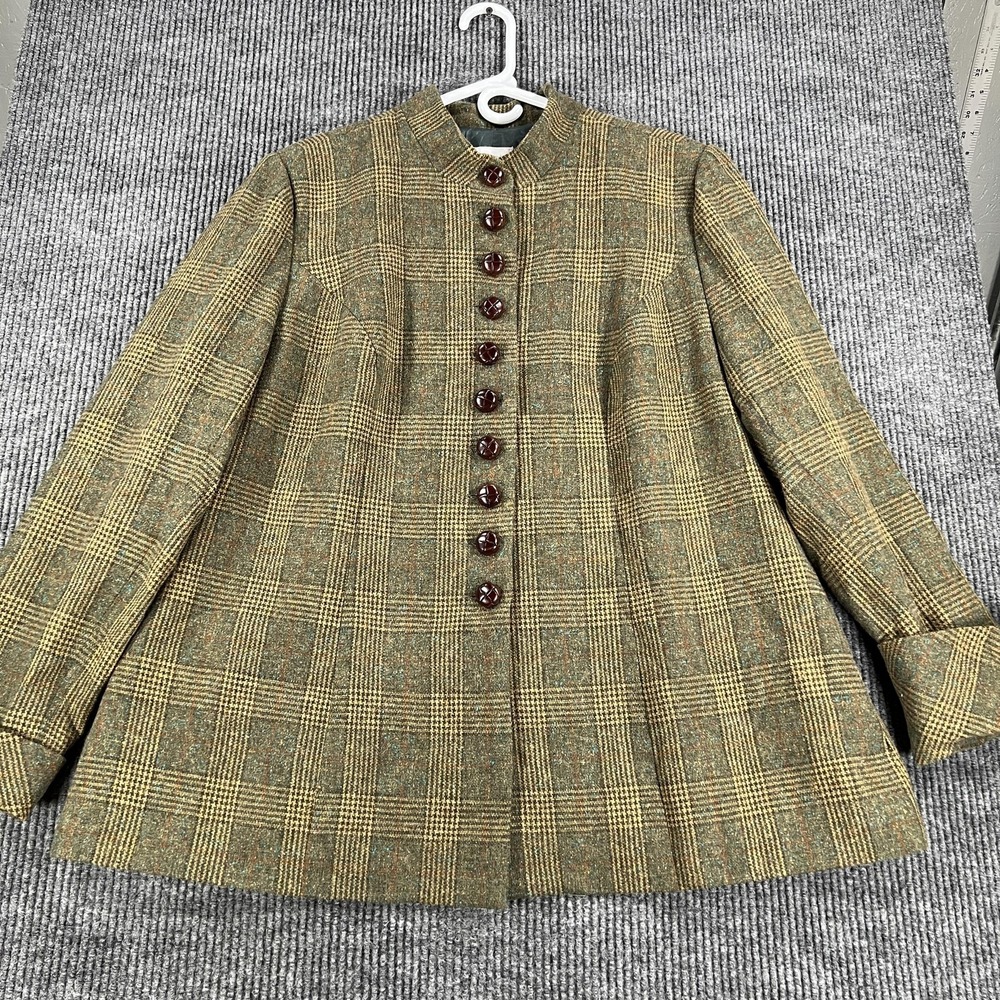 Soft Surroundings Coat Womens 1X Brown Plaid Tweed Button Front Lined Mid Length